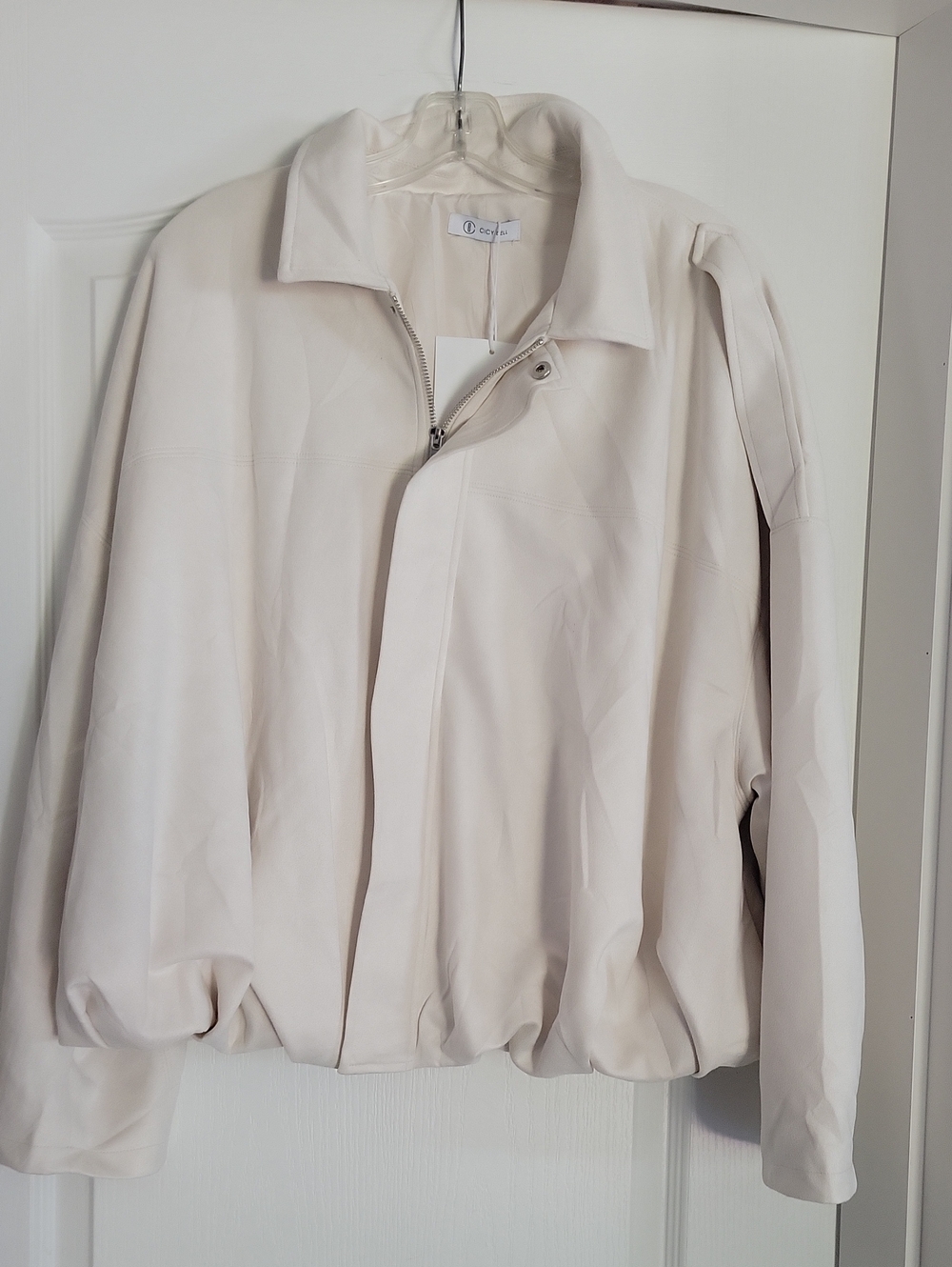 Light Cream Women's Zip-Front Bomber Jacket